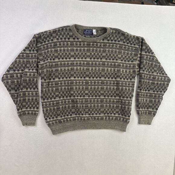 Vintage Peconic Bay Traders Sweater Mens XL Brown Beige Geometric Knit USA 90s - Picture 1 of 8